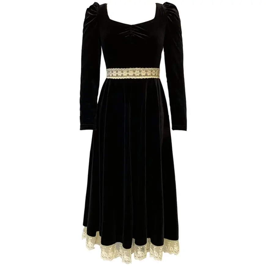 

Винтажное вельветовое платье во французском стиле, женское приталенное вечернее платье с квадратным вырезом и высокой талией, большие разм...