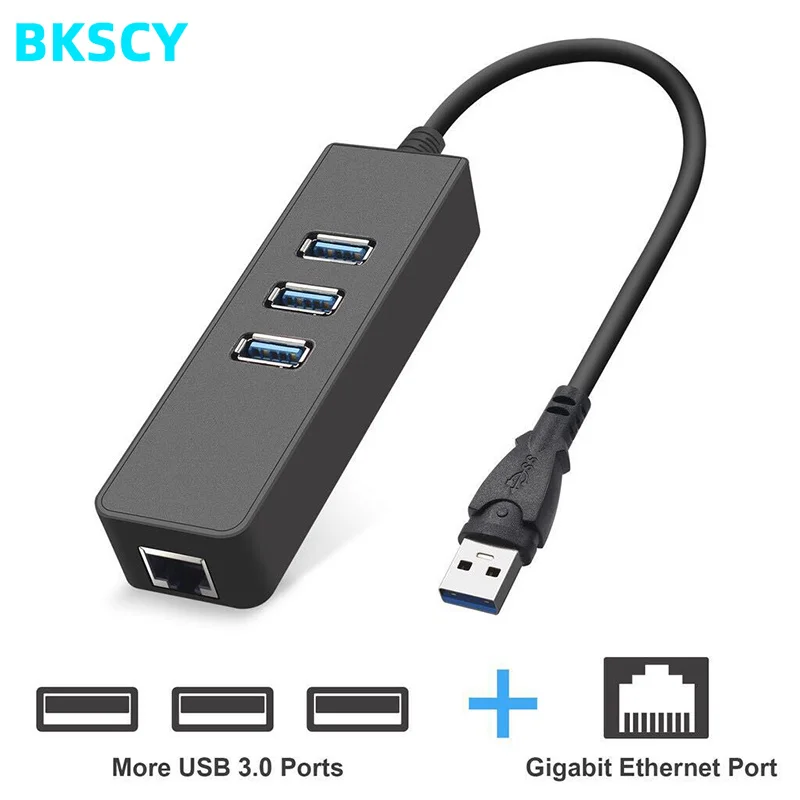 Bkscy USB Ethernet 3 0 HUB к RJ45 10/100 /1000 Мбит/с для Chromebook MacBook Pro адаптер Сетевая карта Lan|USB-хабы|