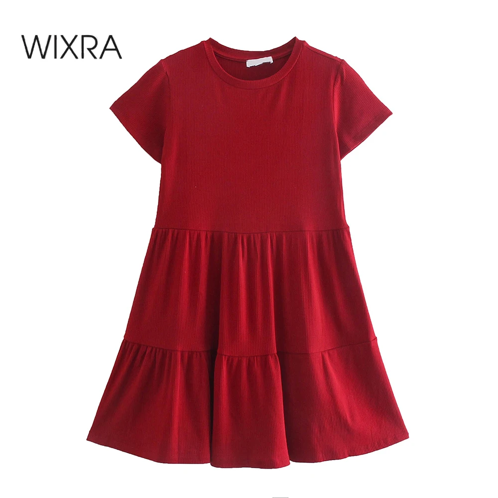 

Wixra Skinny Dress Women O Neck Short Sleeve Street Style Solid Simple A Line Mini Clothing Summer