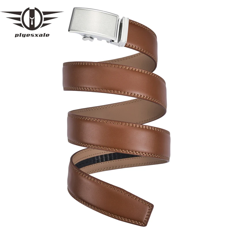 

Plyesxale Black Brown Mens Belts With Automatic Buckle Men's Genuine Leather Ratchet Dress Belt Casual Formal Strap Male B162