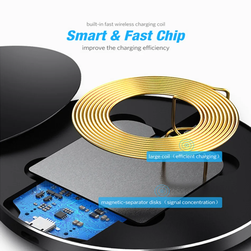 10W/7.5W/5W Metal Qi Wireless Charger for iPhone Xs Max X 8 Plus QC3.0 USB Phone Fast Charging Pad Samsung Note 9 S10 | Мобильные