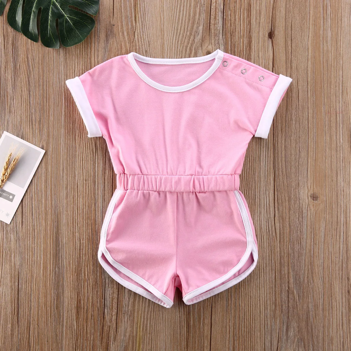 Комбинезон с короткими рукавами для малышей Однотонная эластичная лента высокой