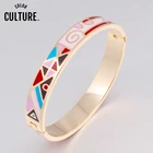 Женский браслет из нержавеющей стали с цветным узором, золотой браслет с эмалью, подарок на день рождения