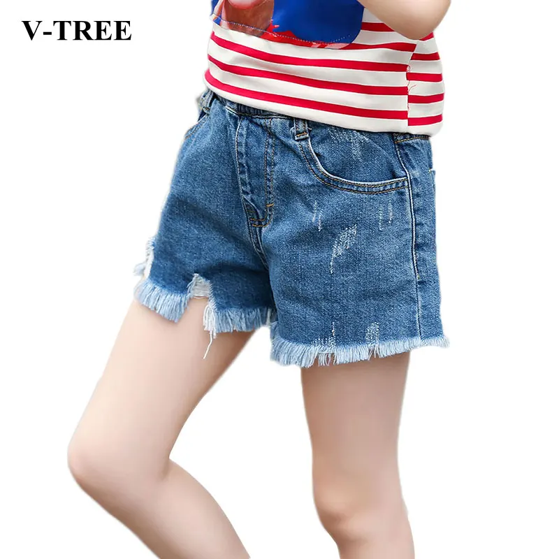 Летние джинсовые шорты для девочек модные детские рваные джинсы пляжные брюки