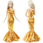 1 комплект, элегантное золотистое платье рыбий хвост с одним плечом, вечерний наряд, длинное платье, аксессуары для куклы Барби, детская игрушка