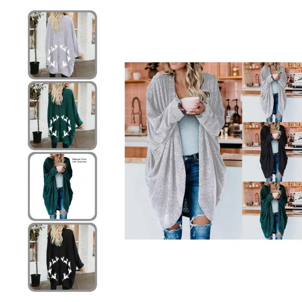 

Mid-Length Simple Christmas Print Pockets Sweater Cardigan Outerwear