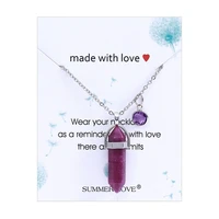 real raw gem pink purple crystal hexagonal bullet reiki point chakra natural stone color crystal pendant necklace women jewelry