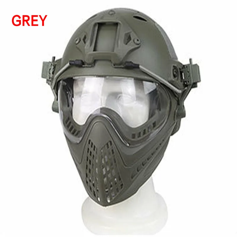 GREY New Military Tactical Protective Helmet Airsoft Full Face Protection with Goggle Len Full Face Motorcycle Helmet - Цвет: GREY