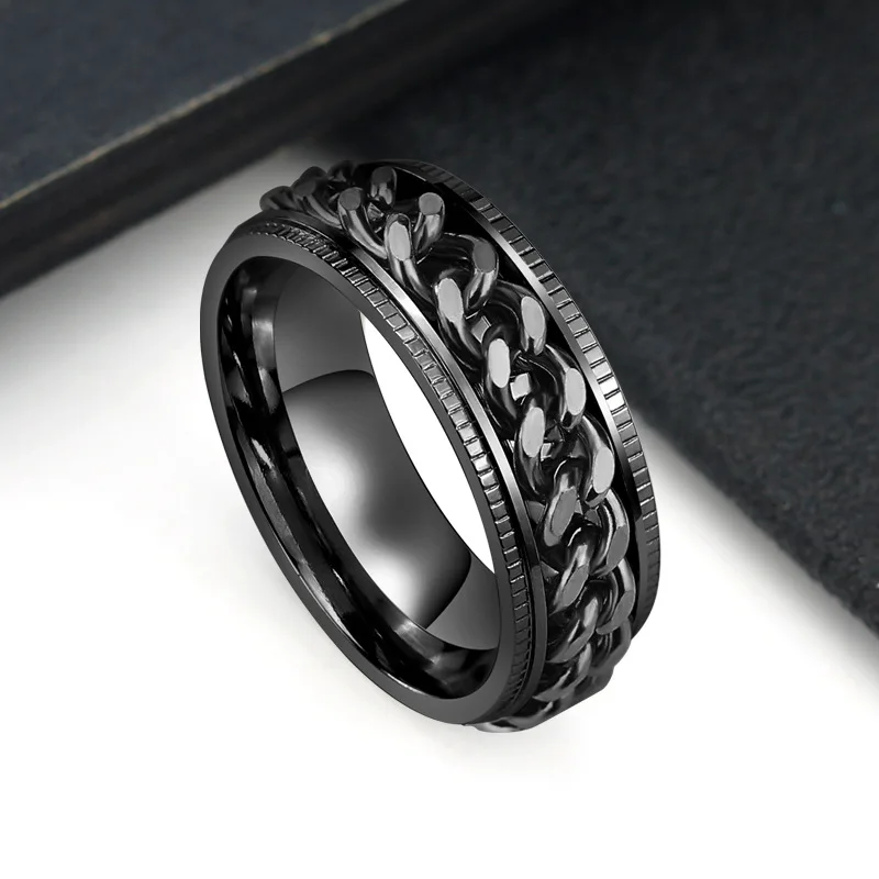 

QEENKISS RG808 Fine Jewelry Wholesale Fashion New Man Boy Birthday Wedding Gift Chain Rotatable Titanium Stainless Steel Ring