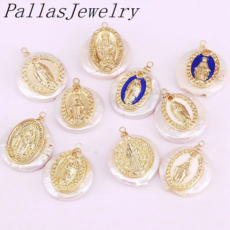 10 шт. популярный натуральный пресноводный жемчуг с медным шармом позолоченный