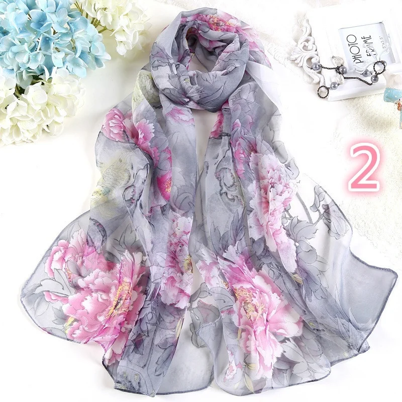 Длинный мягкий шарф с принтом в виде цветов шифоновые шелковые шарфы женские