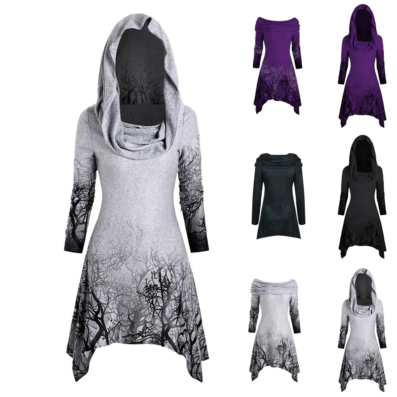 

Женские куртки, Хэллоуин, с принтом деревьев, с воротником-трансформером, верхняя одежда, женская куртка, осень