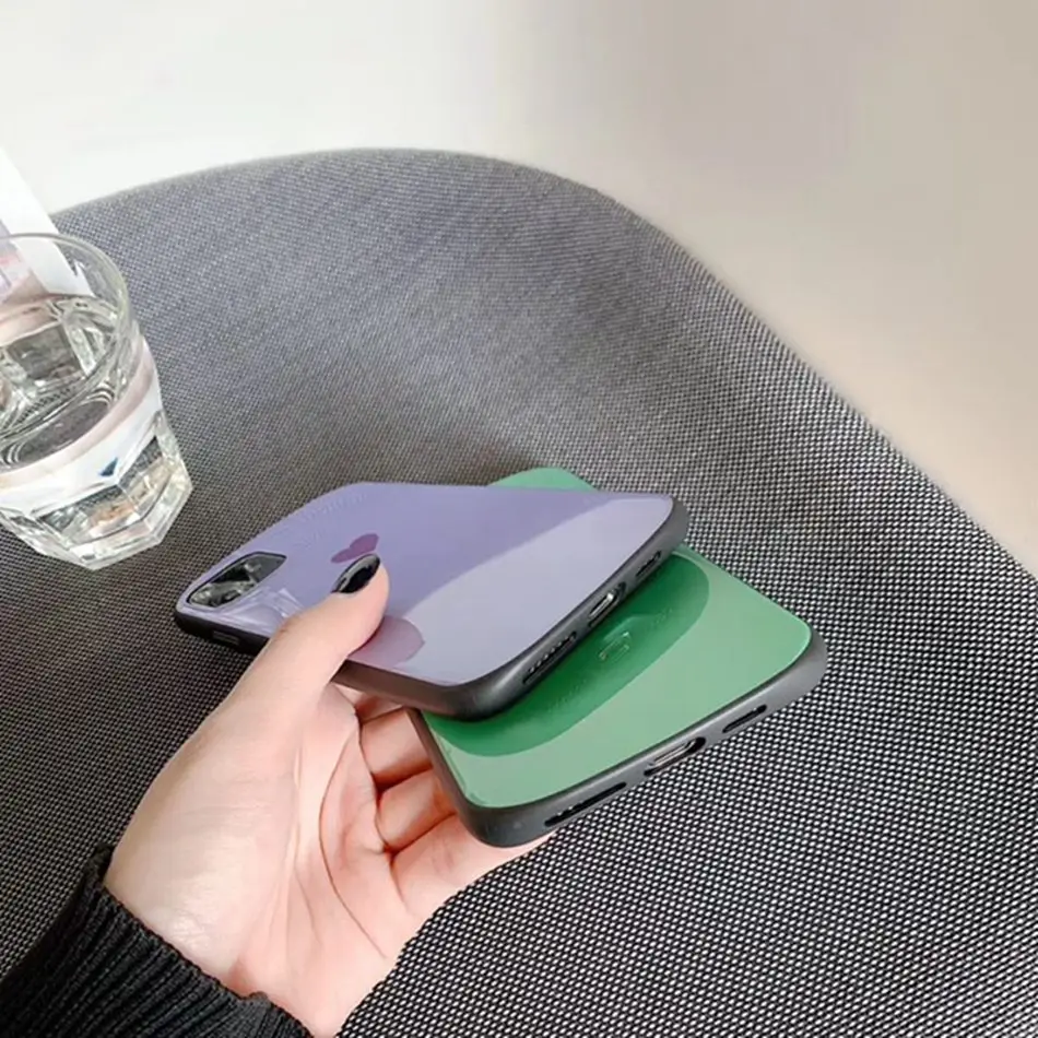 Модный чехол из закаленного стекла для iPhone 11 Pro XS Max с сердечком задняя крышка 6 6s 7 8