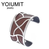 yoiumit stainless steel bracelet mask bijoux inoxydable femme 2021 manchette bracelet reversible leather strap jewelry