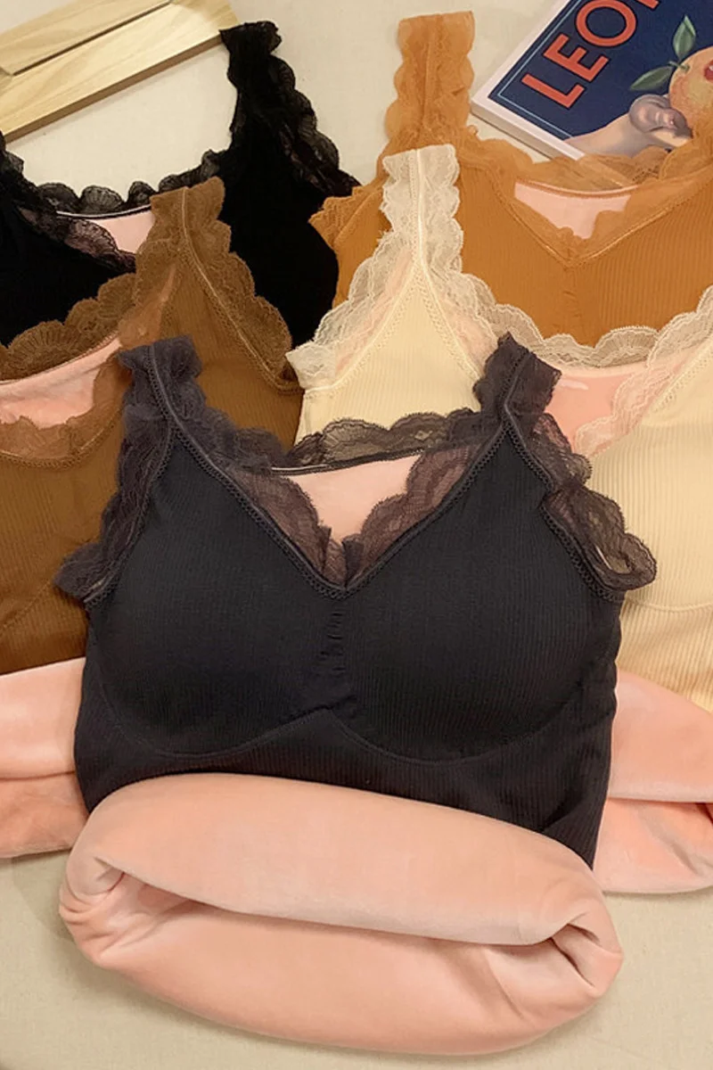 Close fitting warm vest women's autumn winter Plush thickened heating underwear with breast pad bottom shirt Rac | Женская одежда