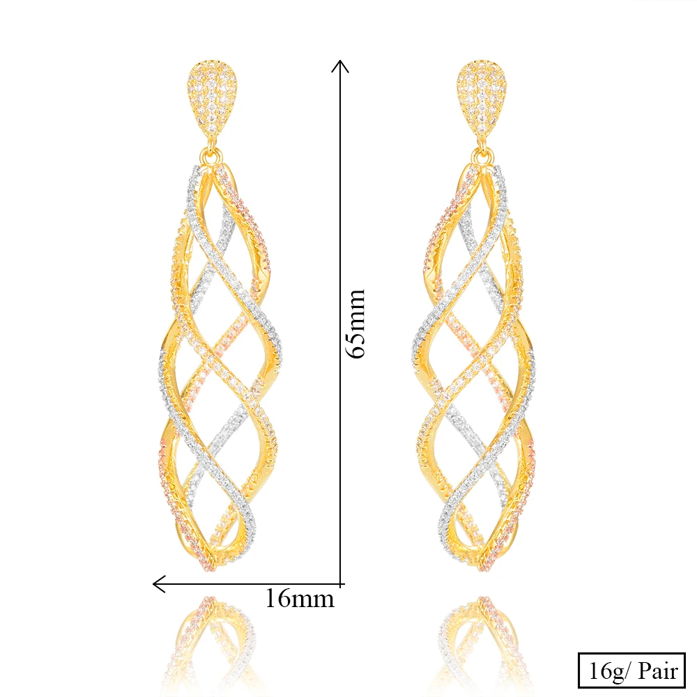

Siscathy Luxury African Dubai Twist Dangle Earrings For Women Wedding Cubic Zircon CZ Indian Bridal Earrings 2019