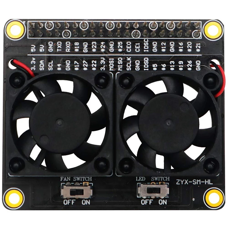 

Dual Cooling Fan Automatic Color Changing LED GPIO Expansion Board Suitable For Raspberry Pi 4B / 3B+ / 3B / 3A+
