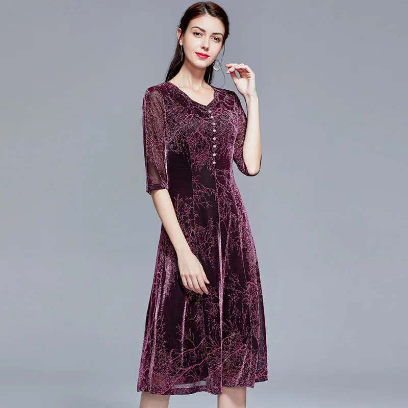 

Elegant 50s 60s Style Dress 2020 Spring Fashion Brides Mother Women Sequined Patchwork 3/4 Sleeve Slim Fitted & Flare Dress 4XL