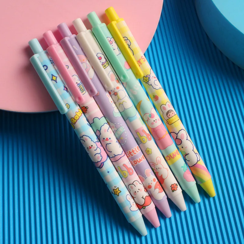 

6Pcs/Set Cute rabbit Retractable Gel Pen Black Ink Signature Writing Pen for Kids School Office Kawaii Stationery
