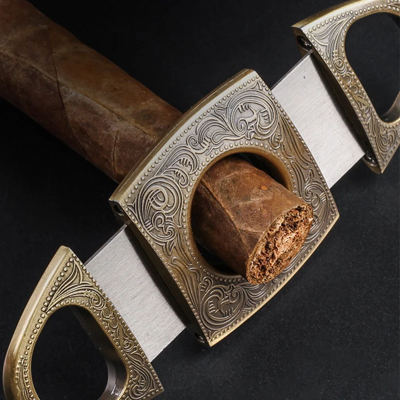 

Retro Cigar Cutter Stainless Steel Sector Double Blade Cigars Scissors Metal Guillotine Cigar Knife Accessories With Gift Box