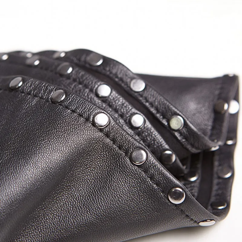 

Euro Summer Women Sheepskin Leather Pleated Skirt Fashion Rivet Punk Casual Streetwear Sexy Ladies Slim Fit Ruffle Office Faldas