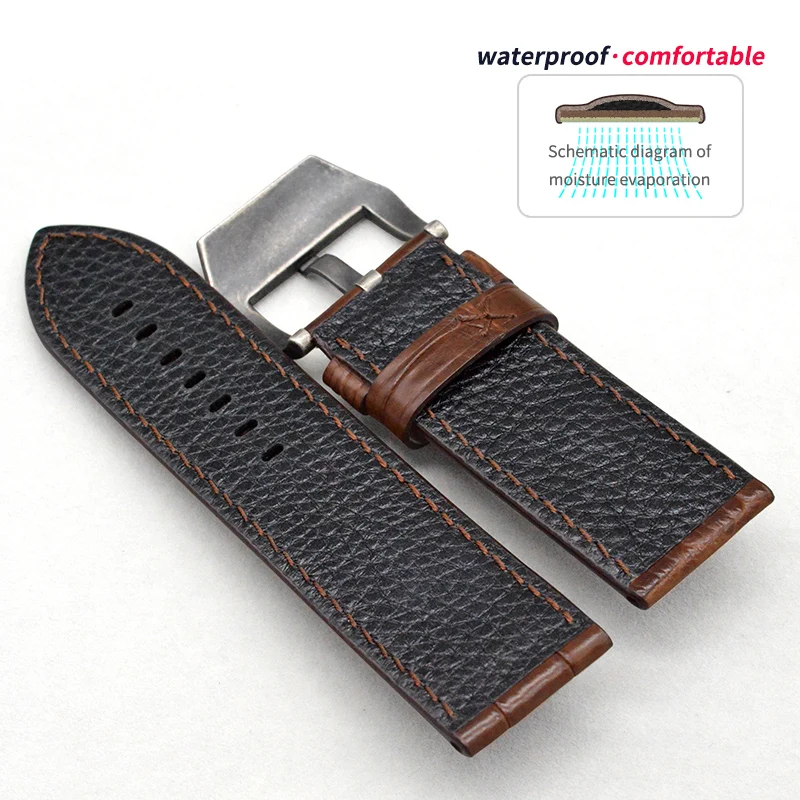 

22mm, 24mm, 26mm, 28mm Luxury Men Crocodile Leather Watch Band New Black High Quality Women Watch Strap Watch Accessories 2020