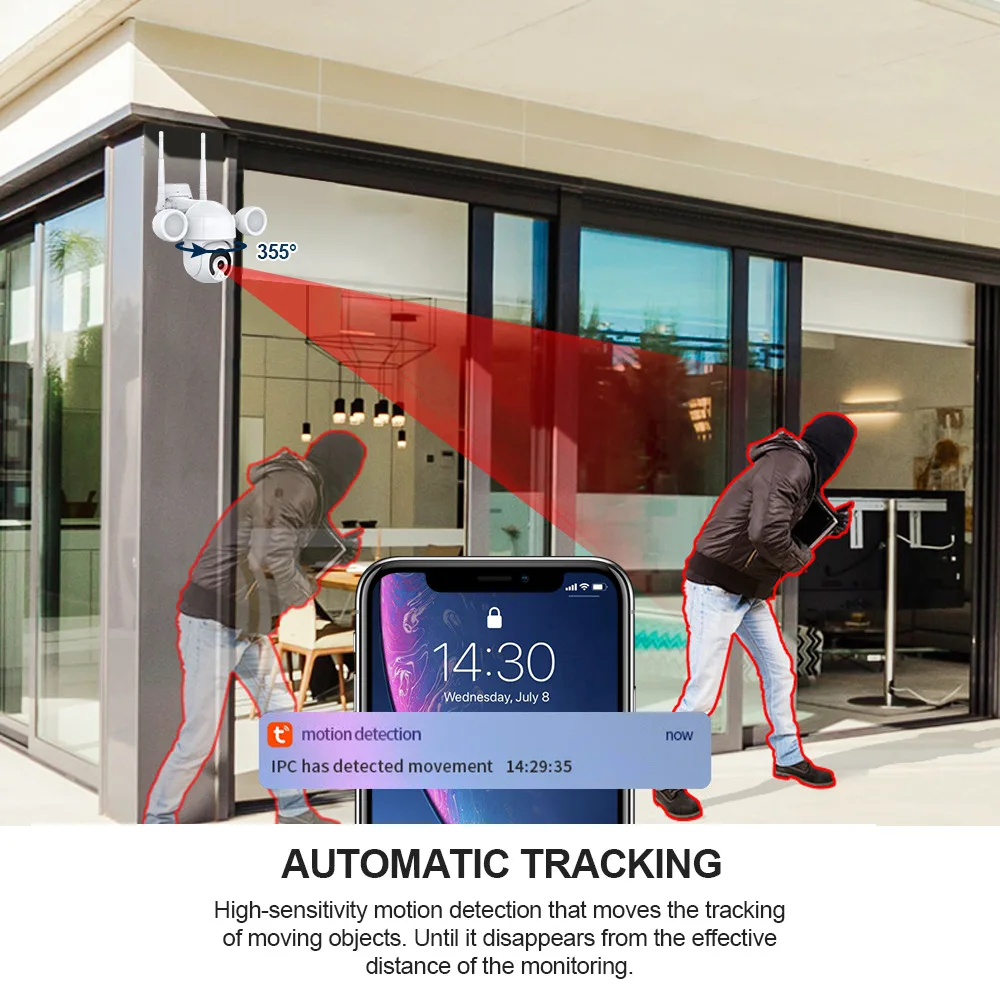 Камера наружного освещения Tuya 3 Мп умный прожектор для двора PTZ Wi Fi IP ИК IP66