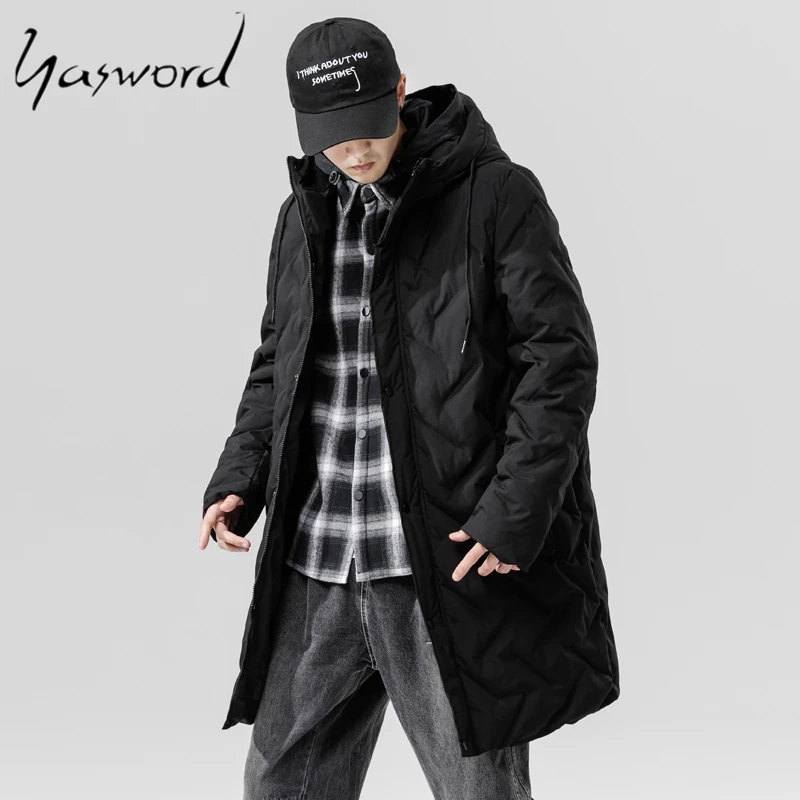 Yasword Мужская парка плотное пальто зимние тренчи Длинные Стильные куртки теплые