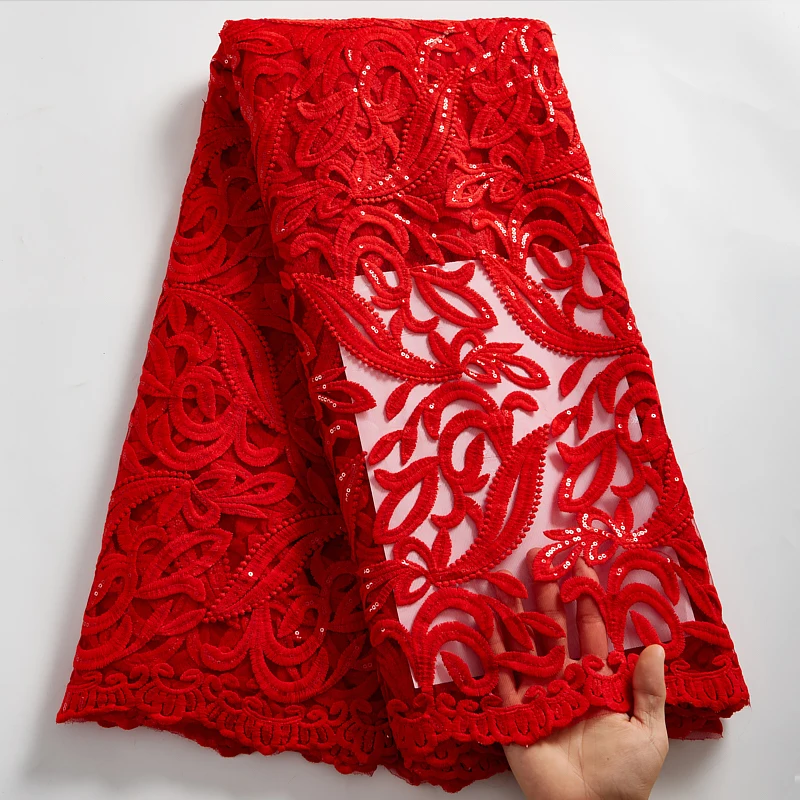 Red African Lace Fabric Sequined Embroidery Nigerian French Mesh Lace Fabric Soft Milk Silk Tulle For Wedding Party Dress 2555A exquisite sequined stars lace fabric colorful tulle mesh lace fabric baby clothes bridal gown overlay flower girl dress fabric