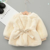 2021 new winter warm baby kids waist belt outfit toddlers imitation fur girls coats jacket outwear 9m 12m 18m 24m 2 4 years