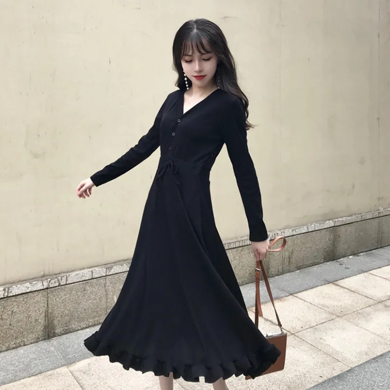 Вязаное платье осеннее для женщин новинка 2019 облегающее тонкое зимнее с длинным