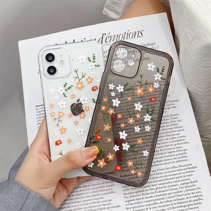 

Cute Flower Phone Case For iPhone 13 11 12 Pro Max X XR XS Max 7 8 Plus Soft Transparent Back Cover