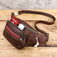 contacts crazy horse leather waist bag fanny pack large capacity sling bag for men casual leather chest bags with phone pouch