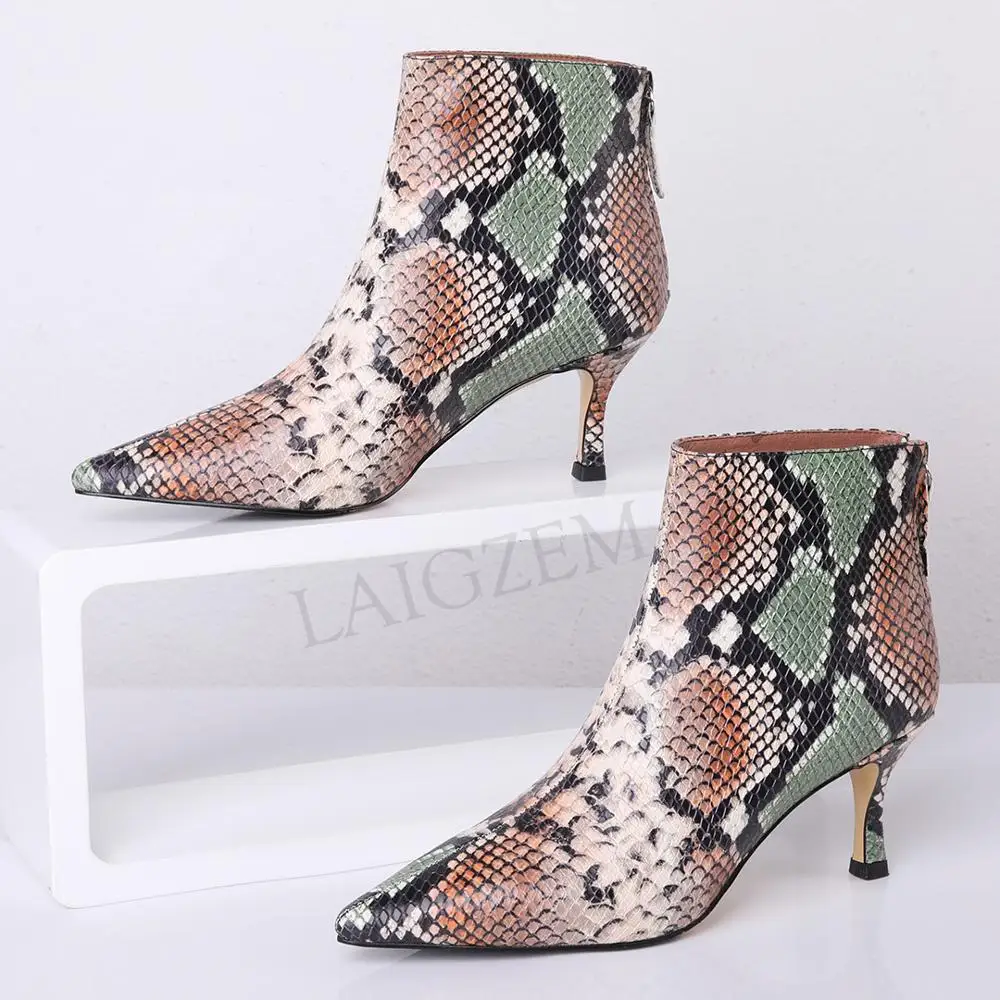 2020 Модные женские ботинки laigзмеиная Зебра на каблуке с котятами зимняя женская