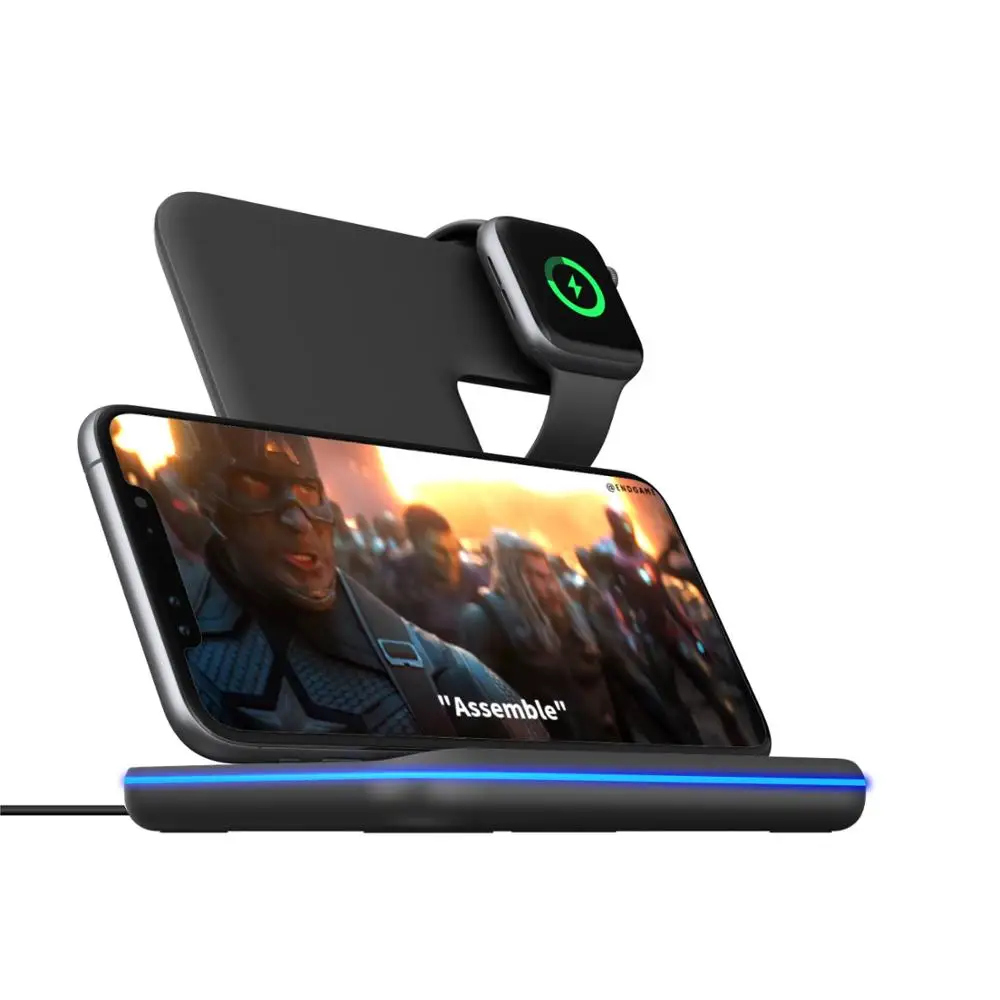 Беспроводное зарядное устройство 3 в 1 qi быстрое для apple watch 5 4 2 airpods зарядная