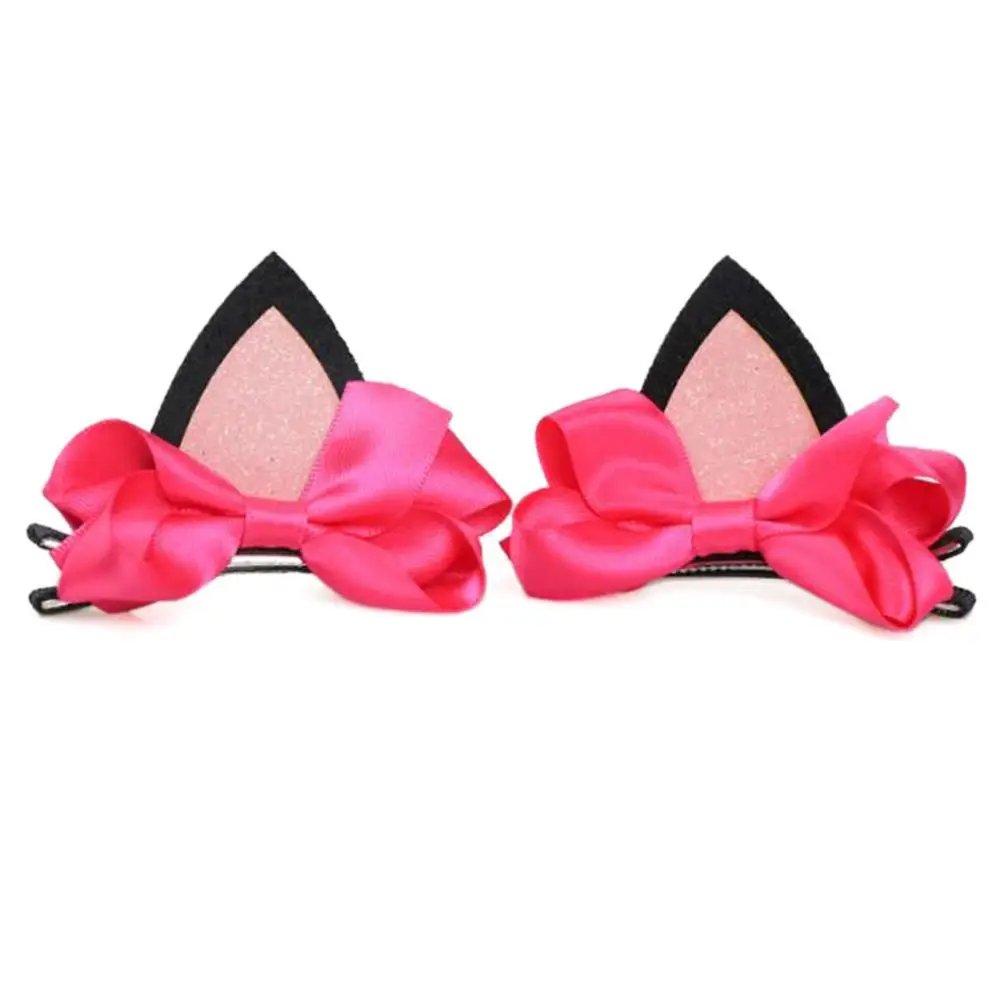 Cat Ear Red 2 шт./компл. милый Заколки для волос для девочек, с блестками радужные Войлок Ткань цветы заколки для волос с украшением в виде кошачьих ушек зайчика заколки детские аксессуары для волос - Цвет: Cat Ear Red
