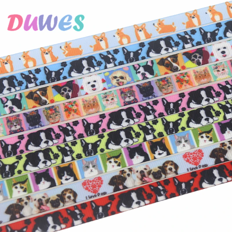 DUWES 3/8 '཮ ярдов love dog cat с животным принтом лента аксессуар бант для волос