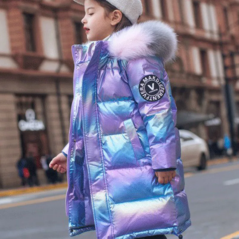 

Fashion Children's Cotton Jacket For Girls Warm Parka Colored Fur Collar Thicken Outerwear Winter Clothes 5-15 Yrs Girl Snowsuit