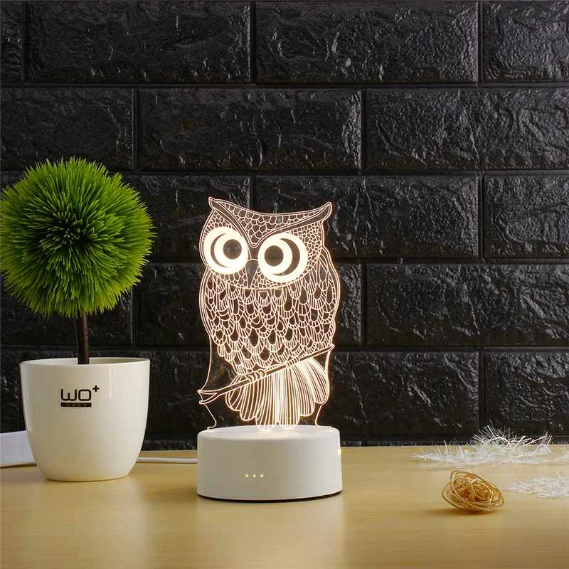 Owl ARILUX 3D пластина креативная Светодиодная лампа 3D светодиодный оригинальная Ночная подсветка Иллюзия Ночная лампа 3D иллюзия Настольная лампа для дома декоративная - Цвет: Owl