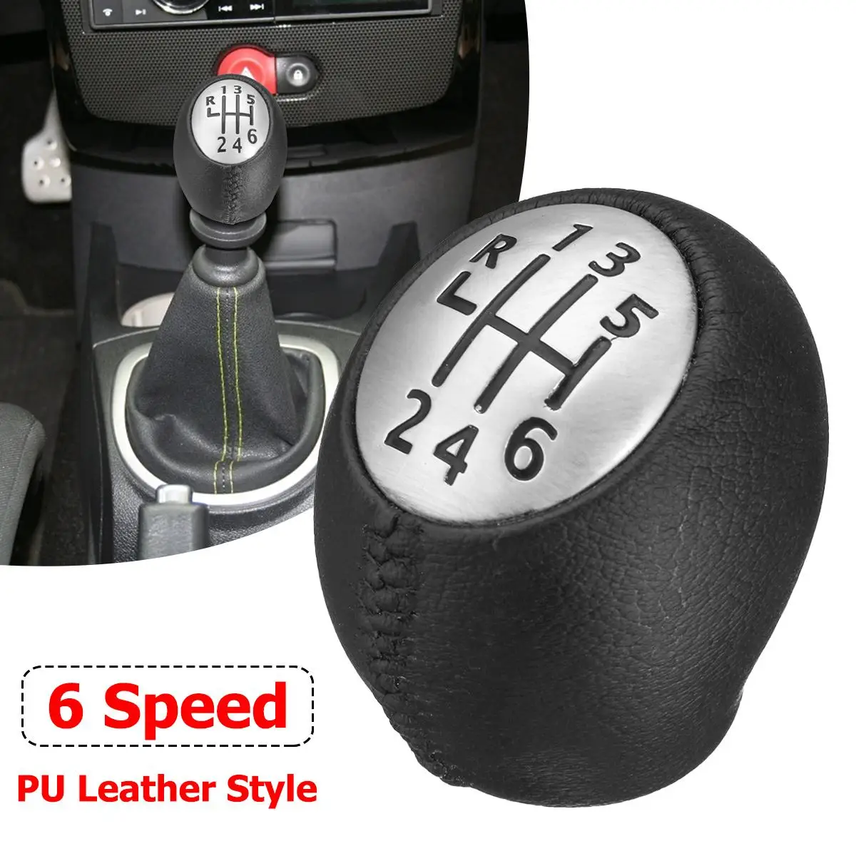 

6 Speed PU Leather Manual Gear Shift Knob Lever Shifter Handball For Renault Megane Clio Laguna Scenic For Vauxhall/Opel