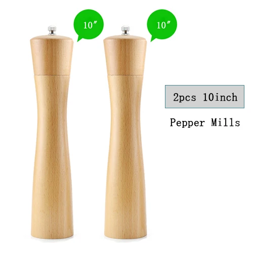 2pc 10inch Кухонная мельница для перца из цельного дерева, ручная мельница для соли и перца с керамическим шлифовальным перцем, приправа для специй, барбекю, мельницы для соли и перца - Цвет: 2pc 10inch