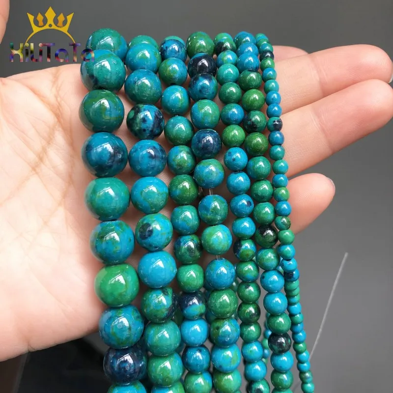 Круглые бусины разделители Chrysocolla из натурального камня для изготовления