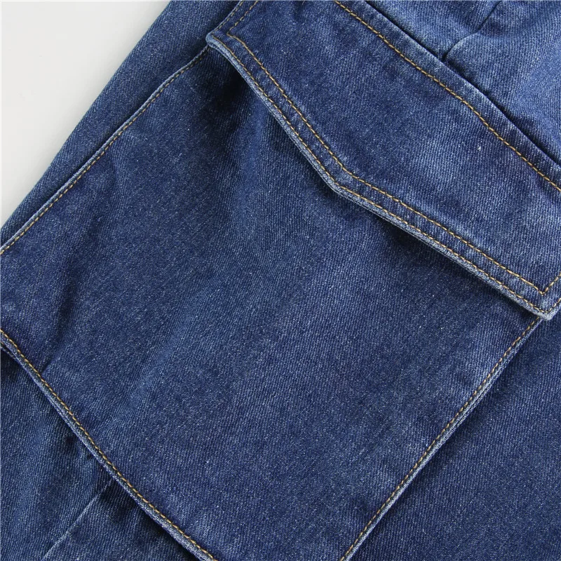 

2020 Autumn And Winter New Style Women's Jeans Cotton Big Pocket High Waist Slim Straight Cylinder Trousers Loose