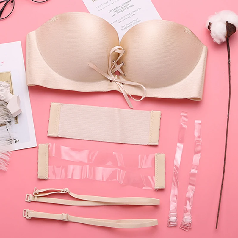 2019 Sexy Gathering Invisible Bras Bralette Underwear Women Push Up Strapless Bra Wedding Brassiere Underwired Back Band | Женская