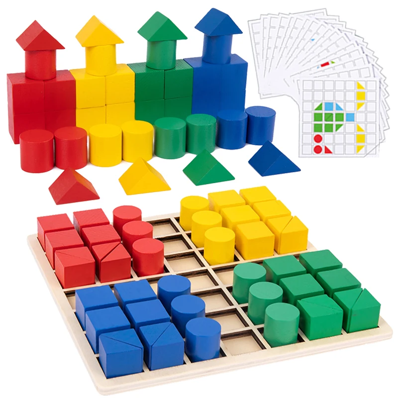 

3D геометрические блоки, пазлы, игра, деревянные Математические Игрушки, геометрический куб, пазл, доска Монтессори, развивающая деревянная ...