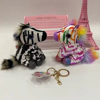 new creative sequins pony horse key chain pendant pony plush doll toy car bag key chain batch