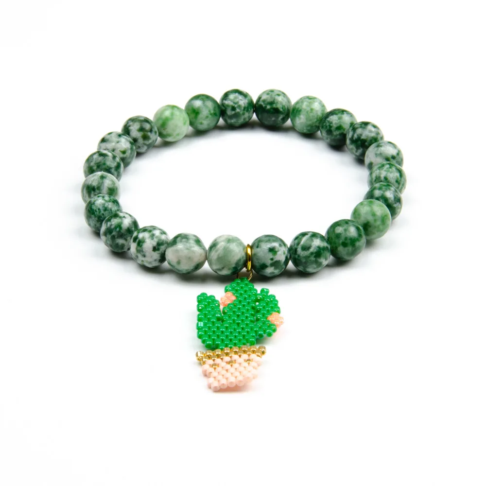 Кактус серии риса сплетенный микс ручной работы кулон полудрагоценный камень