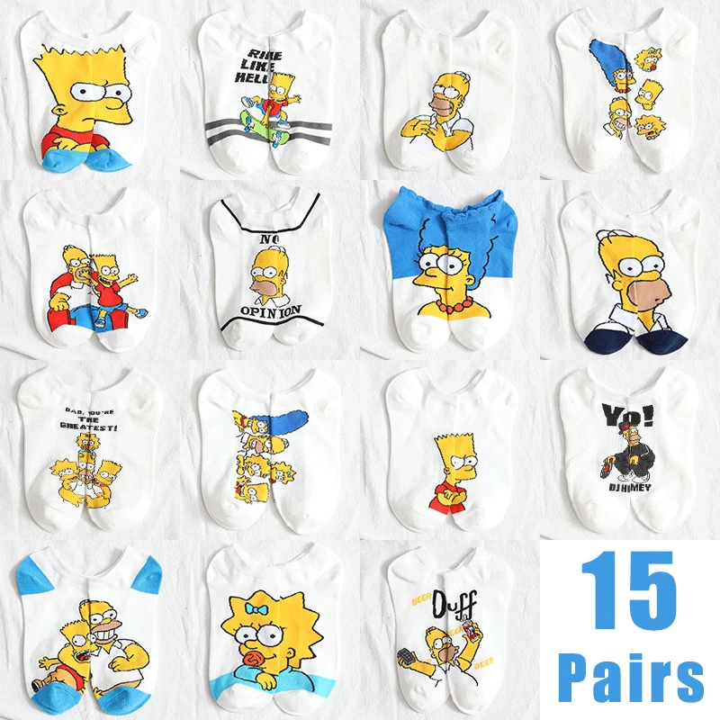 

15 Pairs/Pack New The Simpson Pattern Funny Cartoon Anime Socks Happy Combed Cotton Casual lovers Socks