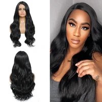body wave wigs for black women heat resistant synthetic glueless lace wig side part simulation scalp wig