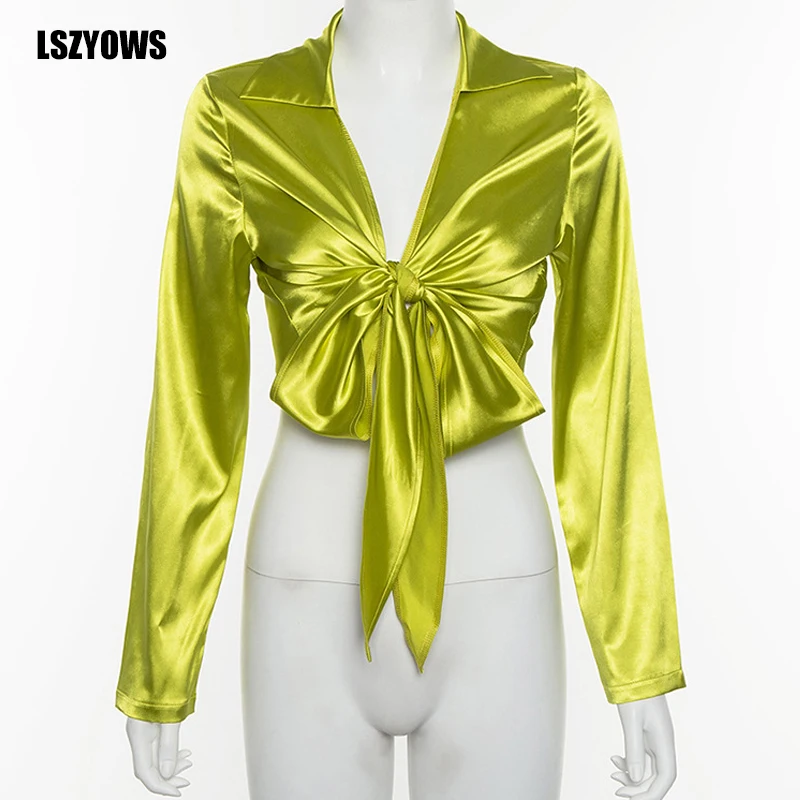 Женская атласная шелковая футболка LSZYOWS Элегантная с глубоким v образным вырезом
